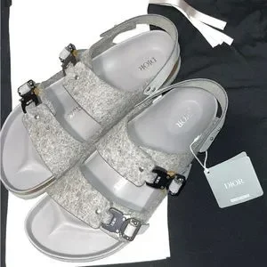 サンダル DIOR BY BIRKENSTOCK MILANO SANDAL Gray Felted Wool Dior By Birkenstock Milano Sandal Grey Felt Wool Slingback